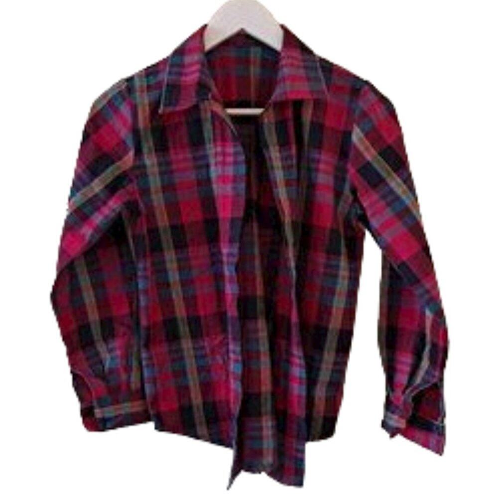 Revolution Multicolored Plaid Collared Open Front Long Sleeve Jacket - S